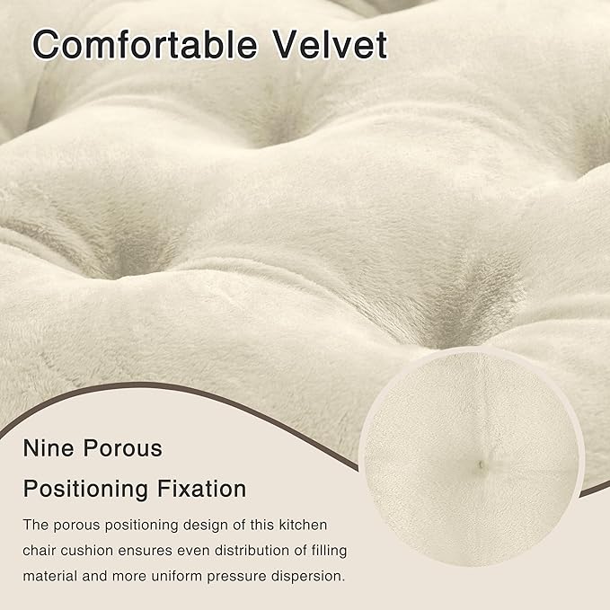 OVOV 2 Pack Chair Cushions for Dining Chairs Soft Seat Cushions for Kitchen Desk Chairs Square Chair Pads with Ties (15.5"x15.5" Cream)