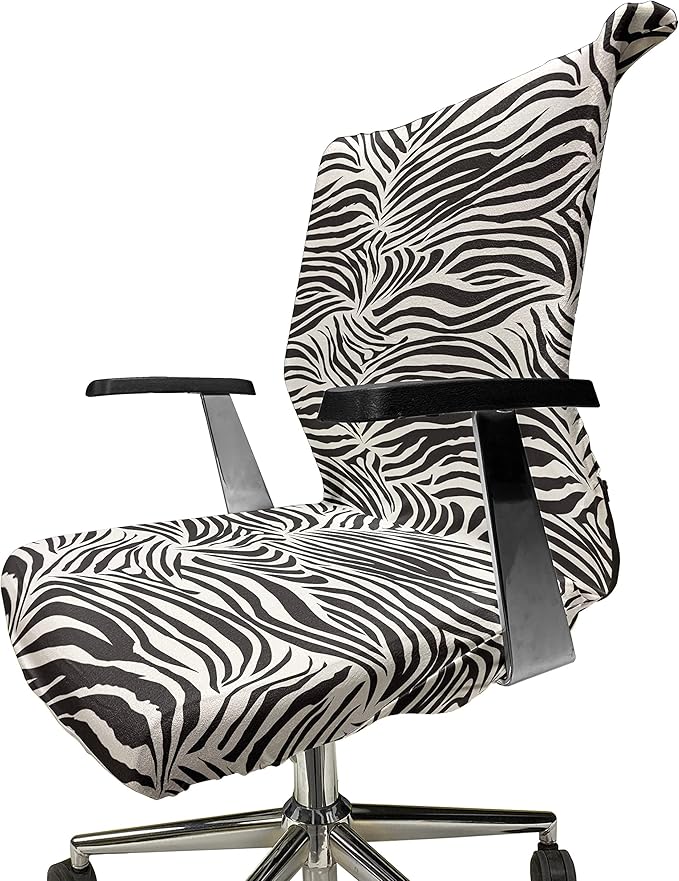 Ambesonne Zebra Print Office Chair Cover, Striped Zebra Animal Print Nature Wildlife Inspired Simplistic Illustration, Stretchable Decorative Universal Size High Back Printed Slipcover, Black White