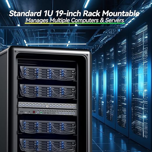 16 Port HDMI KVM Switch 4K@60Hz EDID Simulation,1U Rack Mount KVM Switch 16 Computers 1 Monitor, KVM Switches with 6 USB 3.0 Ports, TF/SD, Audio,RS232, Wired Remote & 12V Power+16 USB Cable Included