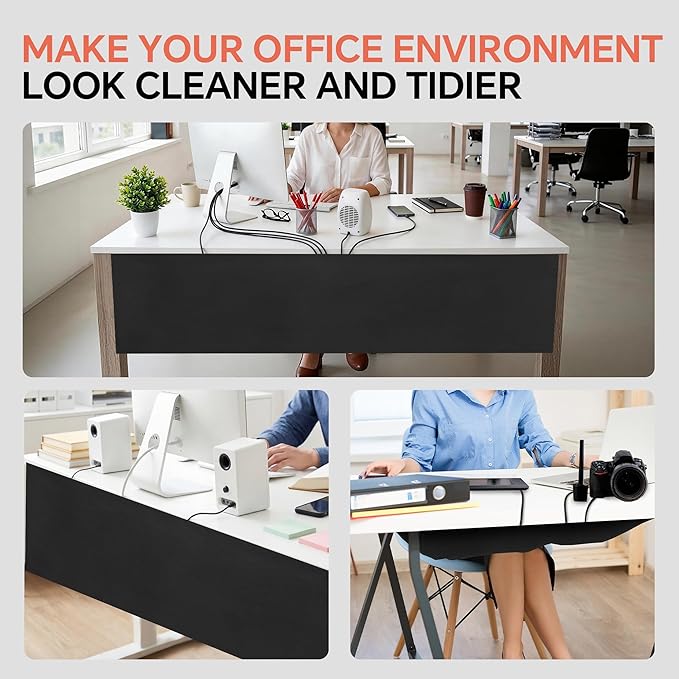 MABOZOO Under Desk Privacy Panel with Cable Management Net, Self Adhesive Desk Skirt with Cord Organizer for Home Office, Standing Desk, Wire Management Under Desk Accessories (Black)