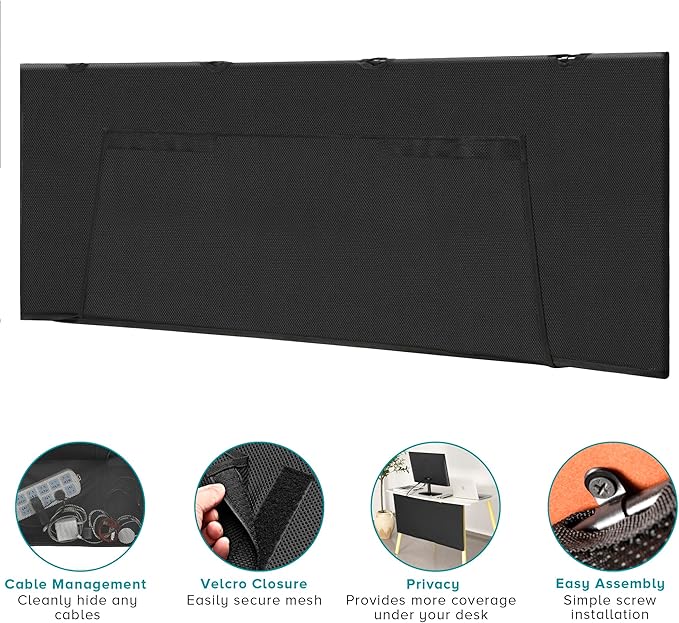 Under Desk Privacy Panel 59 in. Wide Modesty Panel for Desk - 17 in. Tall Desk Skirt for Office Desk with Cable Management Net Perfect for 60 in. Work Station