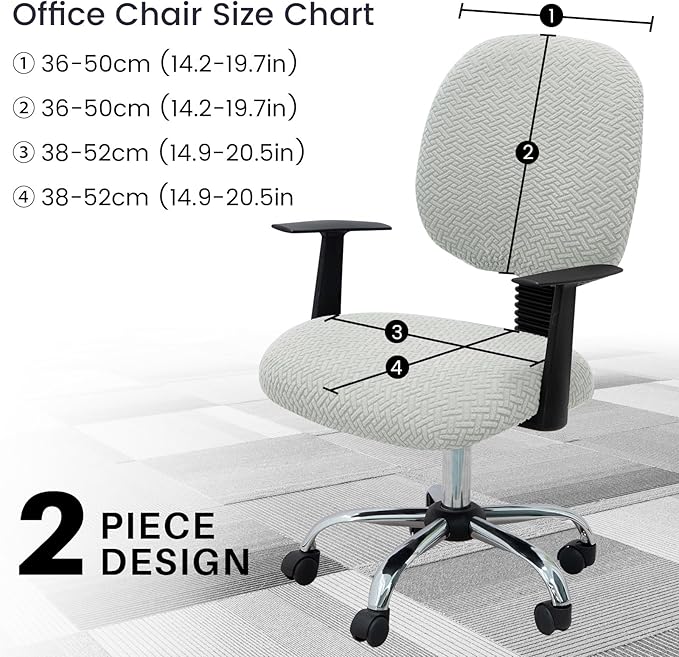 MIFXIN Computer Office Chair Cover Stretch Elastic Slipcover 2 Piece Stretchable Jacquard Computer Chair Seat Cover Furniture Protector for Office Home, Only Covers NO Chair (Light Grey)
