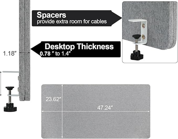 Desk Privacy Panel 24" x 48" Table Privacy Panel Acoustic Partition Noise Visual Isolate Table Divider Panel with Clamp for Student Study Reception Area Office Library(24" x 48")