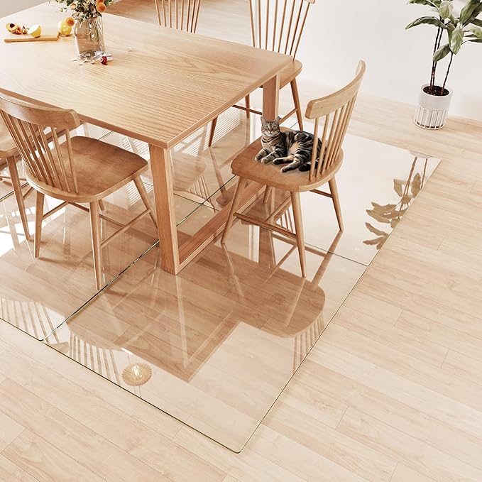 Tempered Glass Chair Mat 48"x40" – Ultra-Clear Office Chair Mat for Hardwood Floors & Low-Pile Carpets – Heavy-Duty 0.2" Scratch-Resistant Surface with Non-Slip Pads – Supports 1,000 lbs
