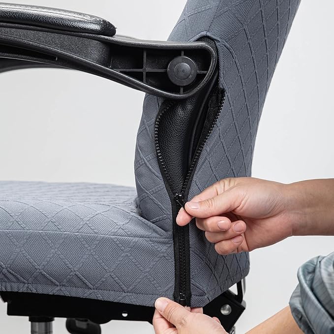Melaluxe Office Chair Cover with Armrest Covers， Universal Stretch Desk Chair Cover, Computer Chair Slipcovers (Size: L) - Dark Gray