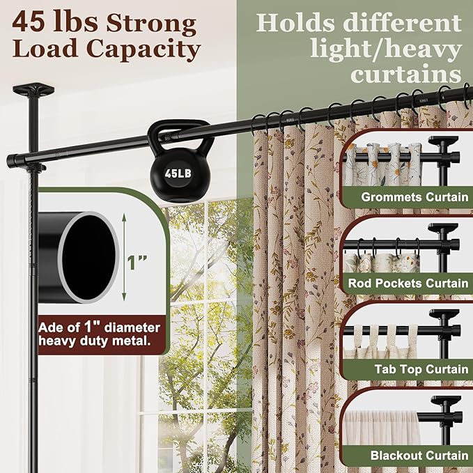 Goovilla Room Divider for Room Separation, Tension Curtain Rods No Drilling, 4-10ft(H) 28-171inch(W) Adjustable Temporary Privacy Wall Divider, Heavy Duty Freestanding Space Partition Separator, Black