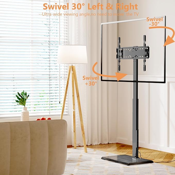 Afaloona Universal Floor TV Stand,TV Floor Mount Stand with Power Outlet for 32-75 inch TV up to 110 lbs, Swivel and Height Adjustable Tall TV Stand for Bedroom,Office(TCP01-M-A01)