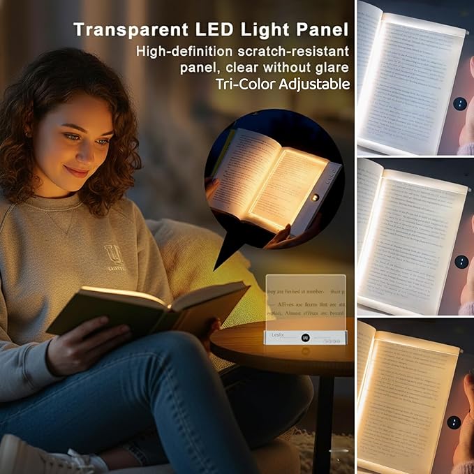 LED Flat Book Light for Reading in Bed, Eye Care Stepless Dimmable Reading Lamp with 1-99 Min Auto-Off Timer, Portable USB Rechargeable 1200mAh Battery for Night Time & Travel (Rose Gold)