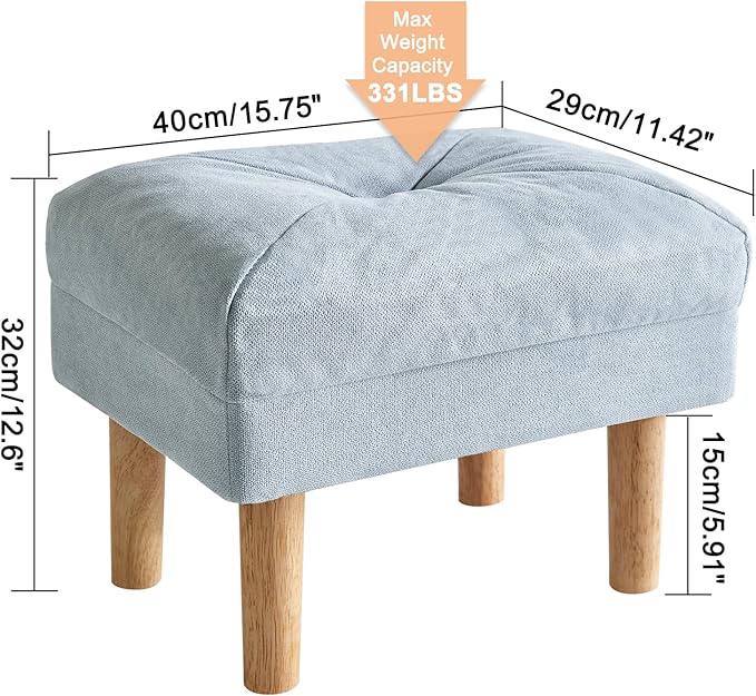YMYNY 15.75" Small Footstool Ottoman, Footrest with Sponge Padded Seat, Step Stool for Sofa, Bedroom, Living Room, Entryway, Modern Change Shoes Stool, Wood Legs, Light Blue UHBD023BL