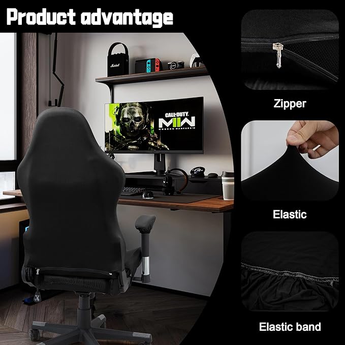 BIETYONE Gaming Chair Covers,Stretchable Computer Chair Cover,Ergonomic Office Chair Cover,for Anti Cat Scratch Protection of Computer Gamer Chair Slipcovers,Racing Chair Covers (Only Covers,Black)