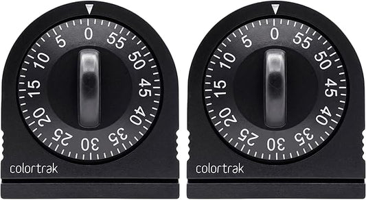 60 Minute Wind Up Timer (2 Pack) Visual Mechanical Timer, from 0 to 60 Minutes, for Kitchen, Hair Color Processing, Tanning Time, Kids' Home and Classroom Activities or Timeouts, Black