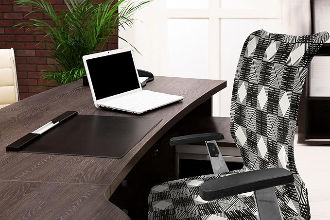 Ambesonne Geometric Office Chair Cover, Lattice Inspired Pattern with Symmetric Squares Modernistic Design, Stretchable Decorative Universal Size High Back Printed Slipcover, Charcoal Black