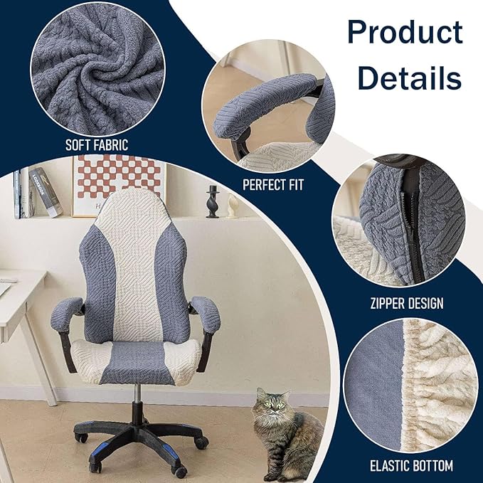 Gaming Chair Cover Cat Scratch Proof Jacquard, Soft Spandex Gaming Chair Slipcovers Arms Attached Washable for Office Chair (1,one Size)