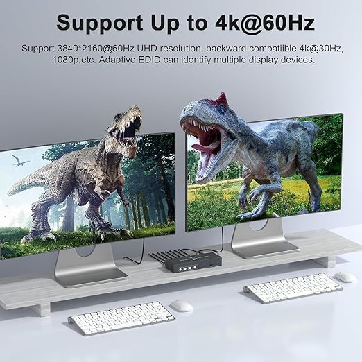 USB3.0 Switch HDMI Kvm Switch 4 Computers 2 Monitors with 3 USB Ports, 4K@60Hz for 4 Computers Sharing 2 Monitors and Keyboard Mouse, Supports Button Control, EDID Compatible