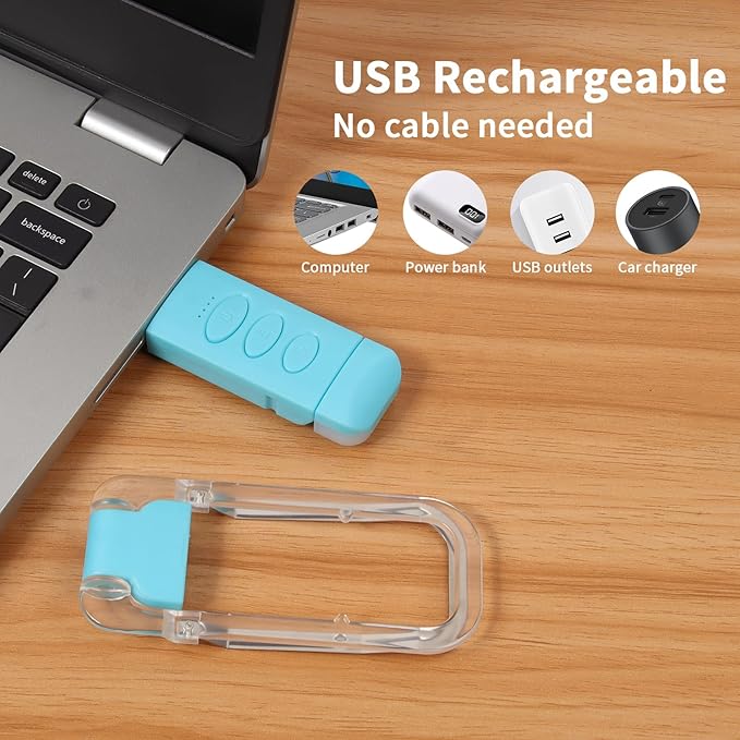 Clip On Book Light, USB Rechargeable Reading Light with 3 Color Modes, 5 Brightness Levels, Flexible Clamp Arm for Bed and Travel(Blue, Clip On)