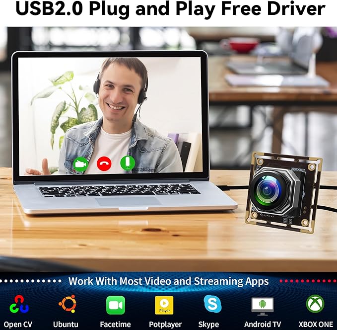 USB Camera Module 5Megapixels 1944P 30fps Color Camera Module with 185Degree Autofocus Fisheye Lens Lightburn Webcam for Linux Mac OS Raspberry pi Widely Used in Industrial Security Monitoring