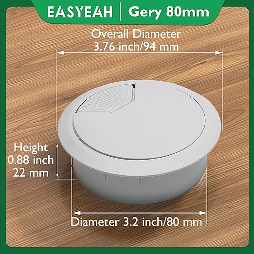 EASYEAH 5 Pcs Desk Grommet 3-1/8" / 80 mm, Desk Cord Hole Cover, Cable Grommet ABS Plastic, Desk Hole Grommet for Home & Office Pc, Detachable Adjustable Cable Cord Organizer-Light Grey