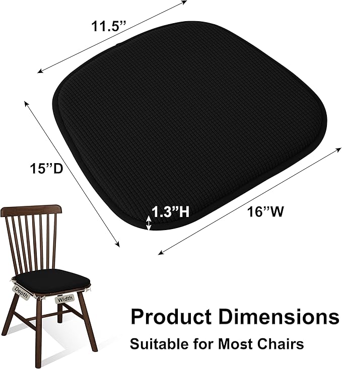 Shinnwa Dining Chair Cushions 2 Pack, Non Slip Indoor Chair Pads, U-Shaped Kitchen Seat Cushions, Set of 2, 15 x 16 Inches, Black