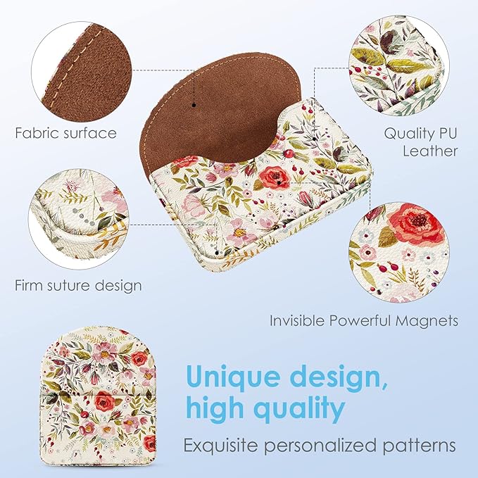 Business Card Holder，PU Leather Business Card Case Color Printing Pattern Card Holder Wallet，Pockets Magnetic Credit Card Holders for Men and Women，Vintage Flowers