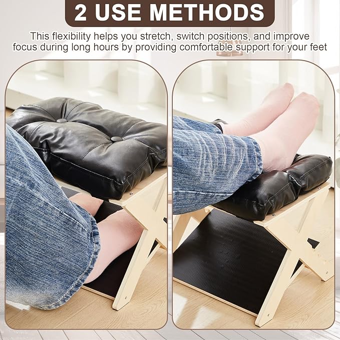 Unittype Double Step Foot Rest for Under Desk – Ergonomic Footrest with Massage Surface, Non-Slip Adjustable Wooden Foot Stool with Cushion for Improving Sitting Posture, Office Work & Home(Natural)