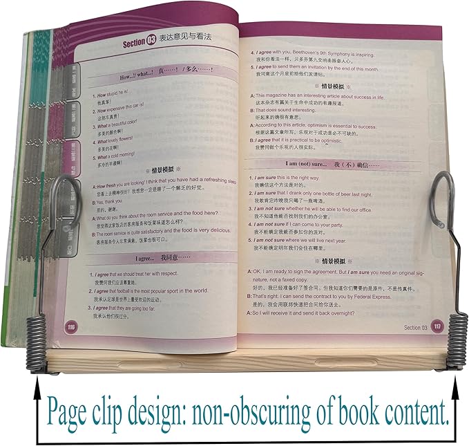 Book Stand, Cookbook Stand, (Solid Wood Construction with Anti-Cracking Design, Stainless Steel Hardware)