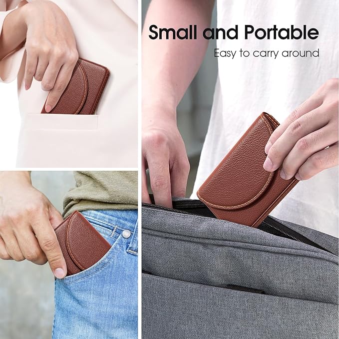 MaxGear Business Card Holder Case, PU Leather Business Card Case for Purse, Pocket Travel Name Card Holder Wallet for Men or Women Gift, Portable Magnetic Business Card Carrier, Slim & Stylish, Coffee