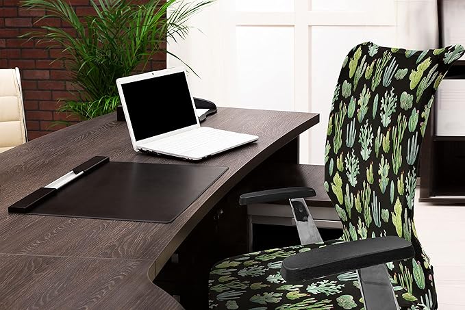 Ambesonne Cactus Spring Flower Office Chair Cover, Composition of Various Succulent Types Blossoming Botany, Stretchable Decorative Universal Size High Back Printed Slipcover, Charcoal Grey