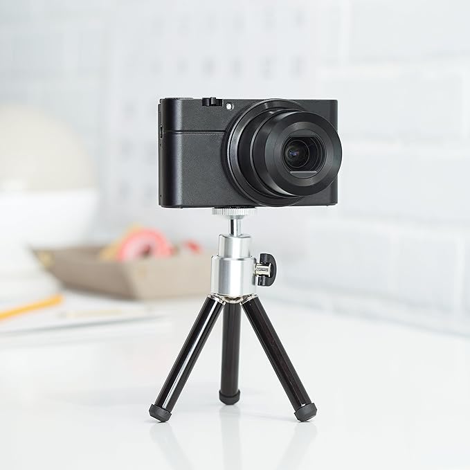 Amazon Basics Lightweight Portable Mini Travel Tripod with 360° Ball Head, Adjustable Height, Desktop, Black