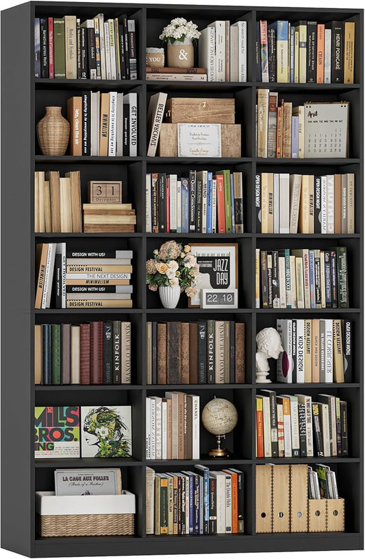 HOSTACK 86" H Triple Wide Bookshelf and Bookcase, 7 Tier Tall Bookshelf with Storage, Large Bookcase with 21 Open Display Storage Shelves, Wood Book Shelf Media CD DVD Storage for Living Room, Black