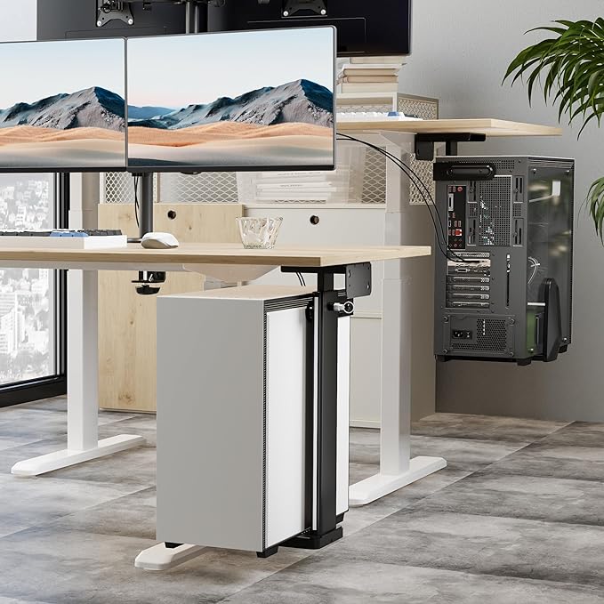 Mount-It! CPU Under Desk Mount Bracket, Height Adjustable Heavy Duty Computer Tower Wall Mount, 44 lbs Weight Capacity, Adjustable Width Computer Case Holder Installation Under Desk or On Wall, Black