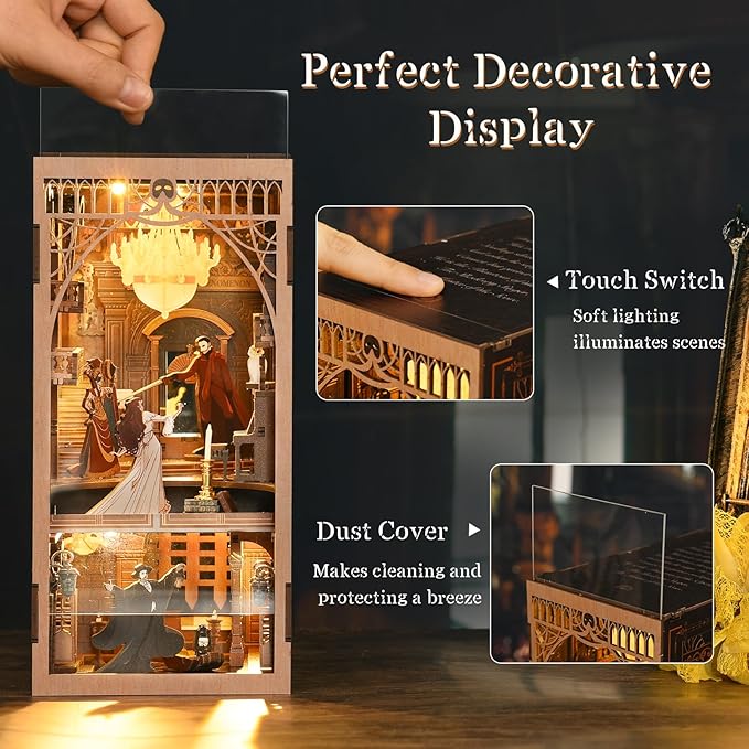 MiniCity DIY Book Nook Kit, Miniature Dollhouse Booknook Kit, 3D Wooden Puzzle Bookend Bookshelf Insert Decor with LED Light for Teens and Adults (Phantom of The Opera)