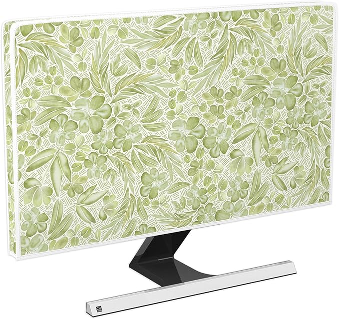 Sage Green Wildflower Waterproof Computer Monitor Covers 22, 23, 24, 25 Inch Vintage Aesthetic Floral Anti-Static Dustproof Protective Cover for LCD/LED/HD Full Body Cover for Computer Screen