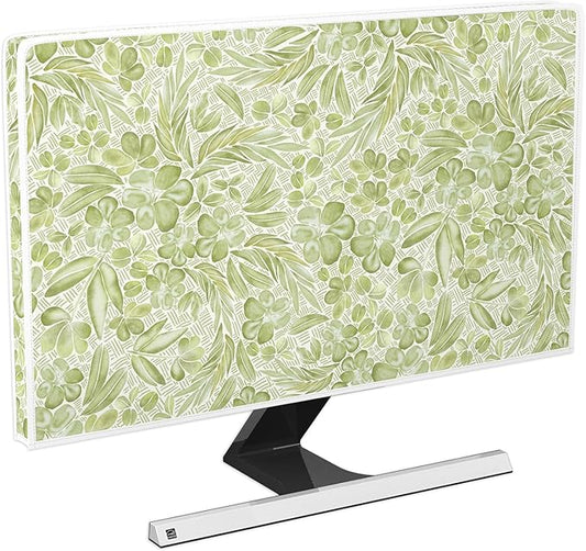 Sage Green Wildflower Waterproof Computer Monitor Covers 22, 23, 24, 25 Inch Vintage Aesthetic Floral Anti-Static Dustproof Protective Cover for LCD/LED/HD Full Body Cover for Computer Screen