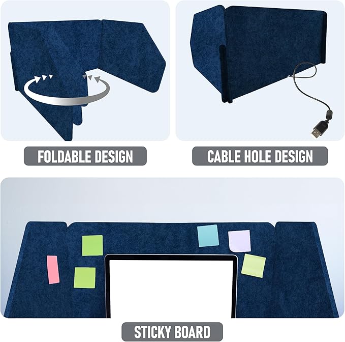 29.1"x22.8"x1.2" Acoustic Desk Divider, Sound Absorbing, Freestanding Soundproof Privacy Panel, Reduce Noise, Increase concentration, Made from High Quality Polyester (Azure)