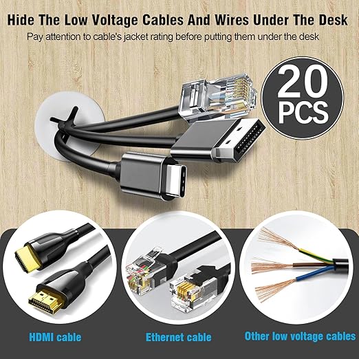 3/4" White Desk Grommet, JTemgle Flexible Cable Grommet Cross Rubber Cable Hole Cover Wire Organizer Caps Desktop Cord Management for Home Office TV Stands Tabletops, 20 Pieces