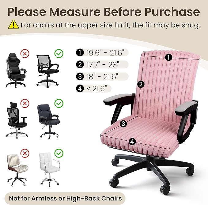 AELS Faux Fur Striped Office Chair Cover, Desk Chair Cover Computer Office Chair Covers - Fits Desk Chair/Armchair, Soft Breathable Fabric - Washable & Removable for Home & Office, Pink