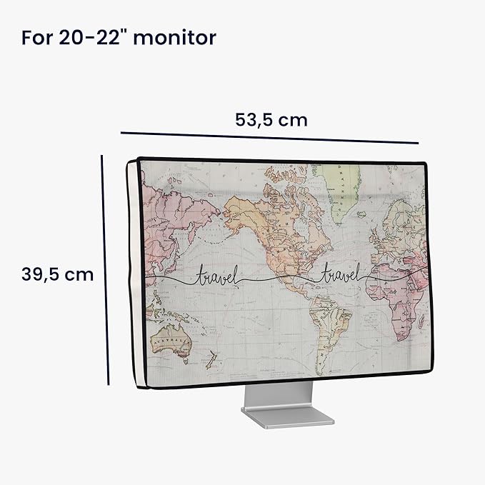kwmobile Dust Cover for 20-22" Monitor - Linen Monitor Protector with Design - Travel Black/Multicolor