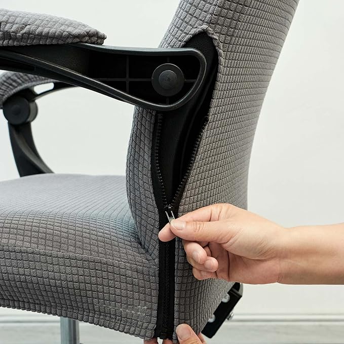 Melaluxe Office Chair Cover with Armrest Covers， Universal Stretch Desk Chair Cover, Computer Chair Slipcovers (Size: L) - Light Gray