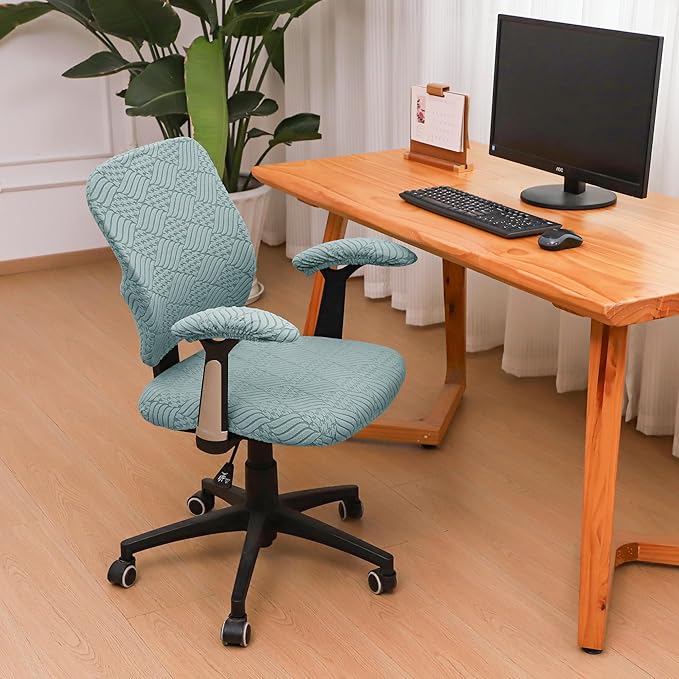 4 Pieces Split Office Chair Cover Large for Desk Chair Back and Seat with Armrest Covers Jacquard Stretch Sage Green Office Chair Slipcovers Set Washable