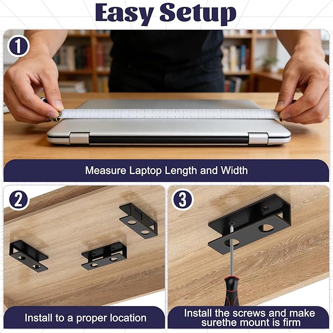 3pcs Under Desk Laptop Mount Under Desk Laptop Holder with Anti-Scratch Felt Board Laptop Under Desk Mount for Laptops, Mac mini, MacBook, Keyboard,Tablet Kitchen