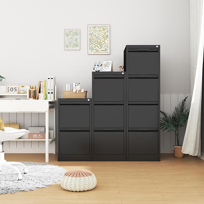 2 Drawer File Cabinet with Lock,Filing Cabinets for Home Office,Metal Small File Cabinet for Letters/Legal/A4 Size, Assembly Required,Black 2 Drawer