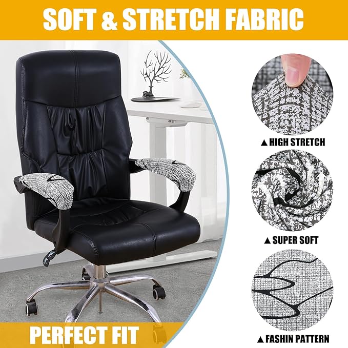 Smiry Stretch Printed Office Chair Armrest Covers, 2 Pcs Soft Fit Removable Washable Computer Desk Chair Arm Covers Protector, Grey and Black