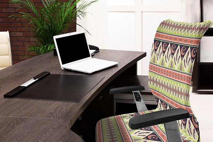 Ambesonne Aztec Office Chair Cover, Bohemian Composition of Crescent Stars and Feathers, Stretchable Decorative Universal Size High Back Printed Slipcover, Green Coral