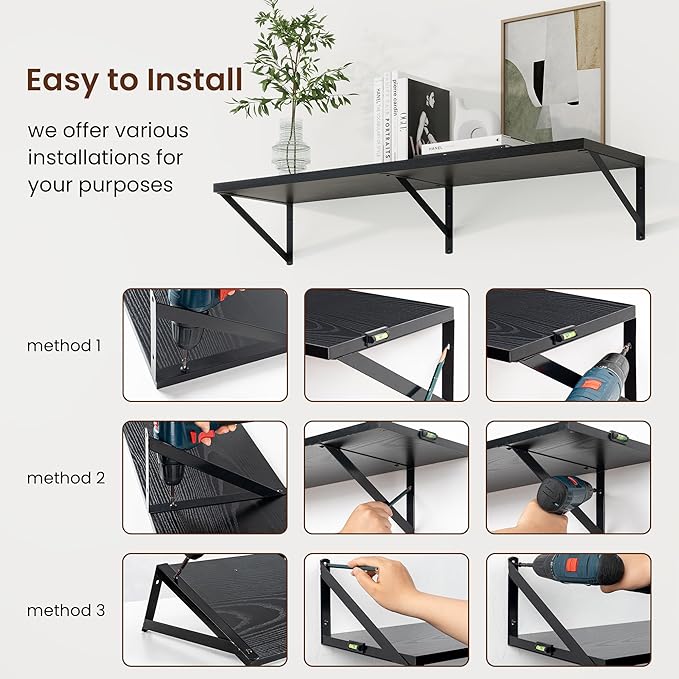 Axeman Deep Floating Shelves | 24 Inch Black Wall Shelves Set of 2 | 10 Inch Deep Wood Floating Shelves for Wall | 24" W x 10" D Black Shelves for Living Room Bathroom Kitchen