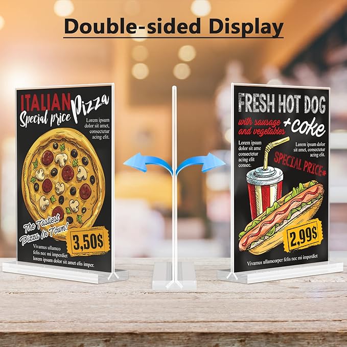 MaxGear Acrylic Sign Holder 8.5x11 Inches 2 Pack, Double Sided Clear Display Stand Table Top Paper Holder, Vertical Menu Flyer Stand, Plastic Frame for Stores, Restaurants, Hotels, Office