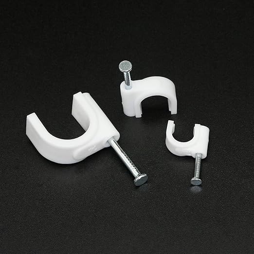 SinLoon 300pcs Cable Clips with Steel Nails 7mm 10mm 14mm Wire Holders Durable, UV Resistant Plastic Clips Help Organize Coax, Ethernet and Other Cords(Circular)