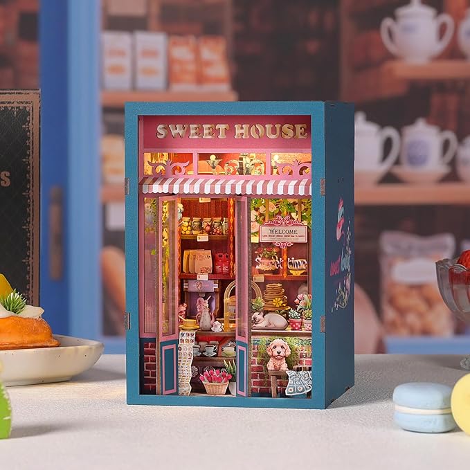 Book Nook Kit, Book Nook Kits for Adults DIY Booknook Model Build, DIY 3D Wooden Puzzle Bookend Booknook Bookshelf Insert Miniature Dollhouse Kit for Home Decoration