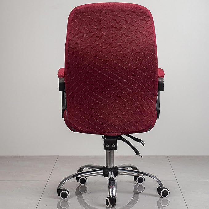 Melaluxe Office Chair Cover with Armrest Covers， Universal Stretch Desk Chair Cover, Computer Chair Slipcovers (Size: L) - Wine Red