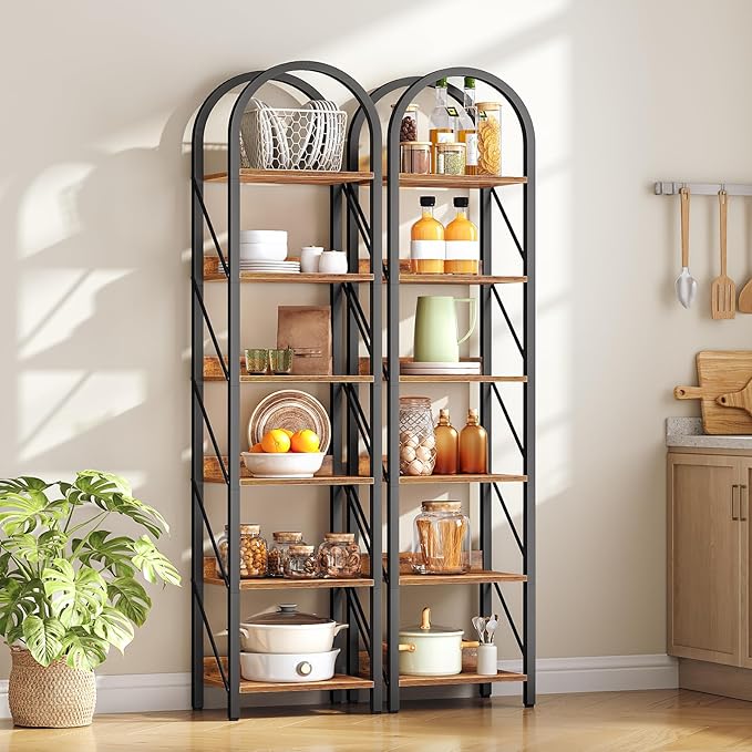 HOOBRO Bookshelf, 6-Tier Arched Bookshelf, Industrial Bookcase with Metal Frame, Tall Book Shelf Storage Organizer for Living Room, Office, Bedroom, Rustic Brown and Black BF426SJ01