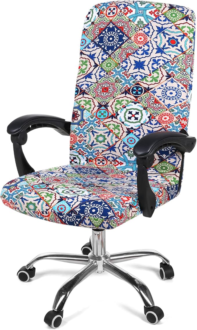 Smiry Stretch Printed Office Computer Chair Covers, Universal Desk Rotating Chair Slipcovers Removable Washable, Soft Fit Anti-Dust Spandex Protector Cover with Zipper, Colorful